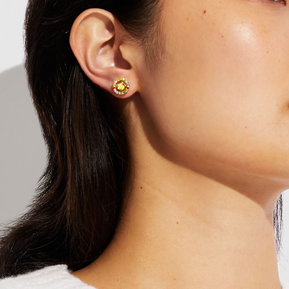 COACH®,Signature Multicolor Crystal Stud Earrings,,Detail View