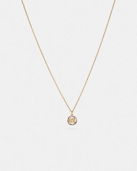 COACH®,SIGNATURE MULTICOLOR CRYSTAL NECKLACE,Gold/Pink Multi,Front View