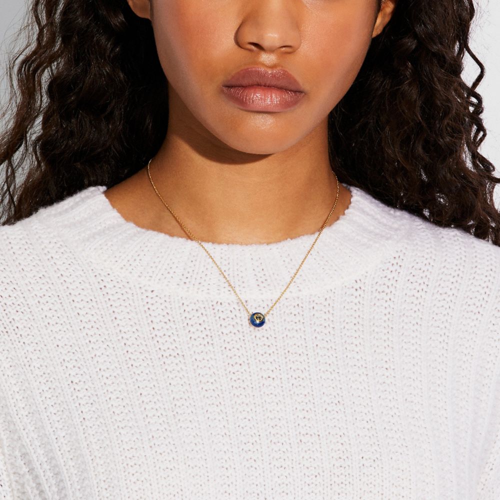 COACH®,SEMIPRECIOUS CRYSTAL NECKLACE,Gold/Blue,Detail View