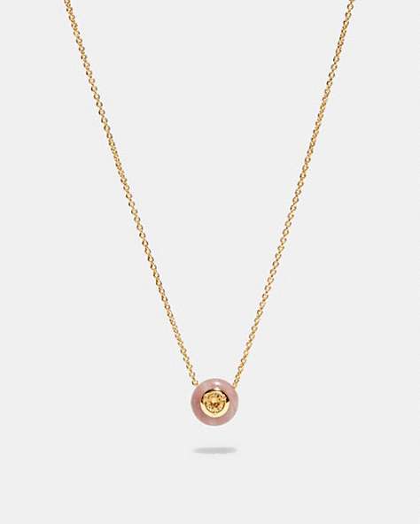 COACH®,SEMIPRECIOUS CRYSTAL NECKLACE,Brass,Gold/Pink,Front View