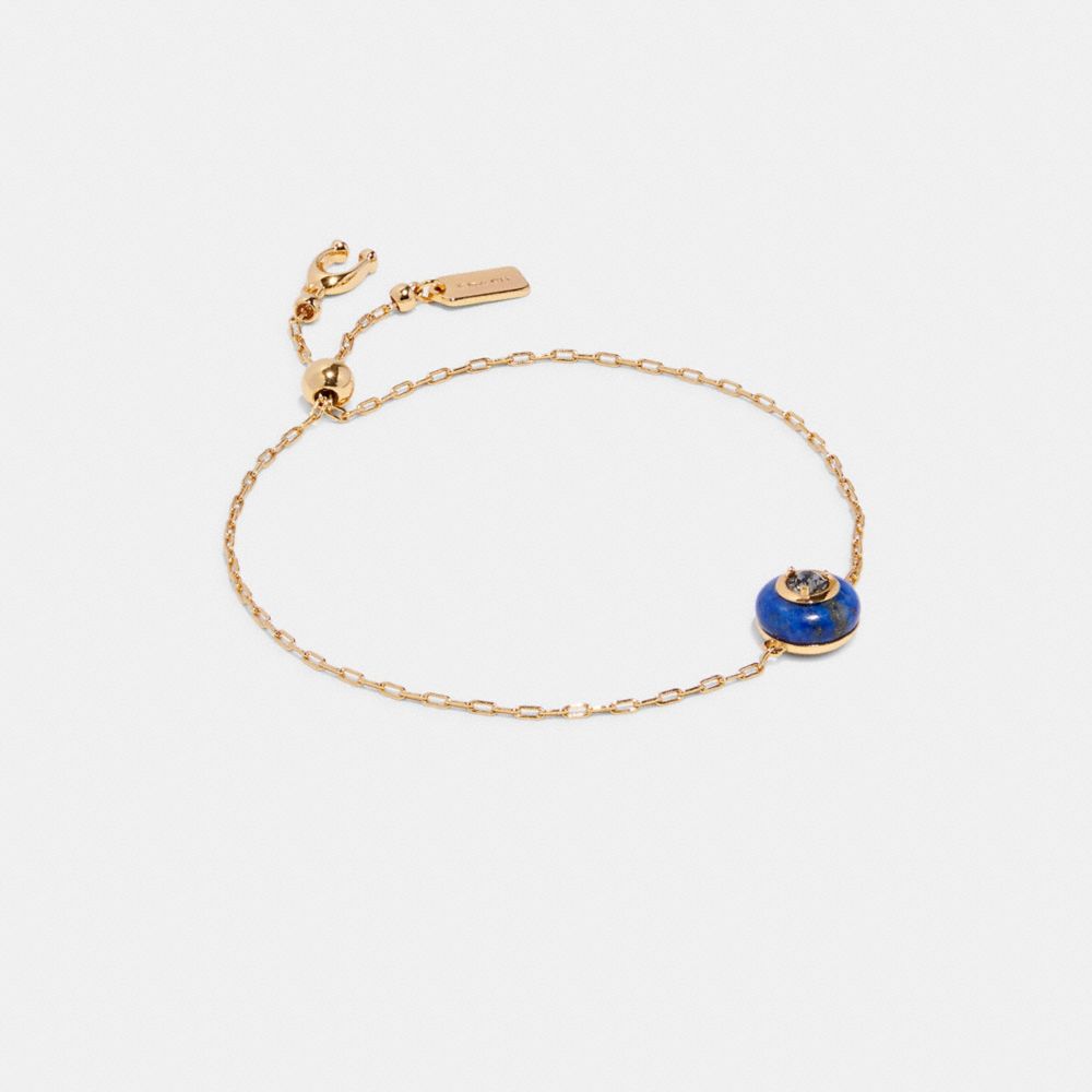 COACH®,SEMIPRECIOUS CRYSTAL SLIDER BRACELET,Mini,Gold/Blue,Front View