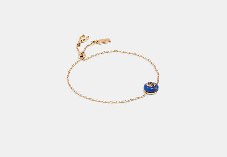 COACH®,SEMIPRECIOUS CRYSTAL SLIDER BRACELET,Brass,Mini,Gold/Blue,Front View