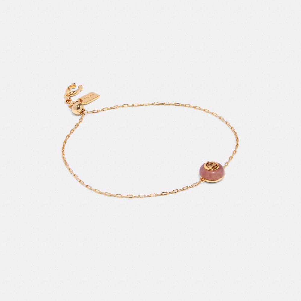 COACH®,SEMIPRECIOUS CRYSTAL SLIDER BRACELET,Mini,Gold/Pink,Front View image number 0