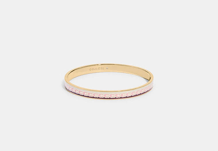 COACH®,6MM SIGNATURE ENAMEL BANGLE,Enamel/Plated Brass,Gold/ Pink Multicolor,Front View
