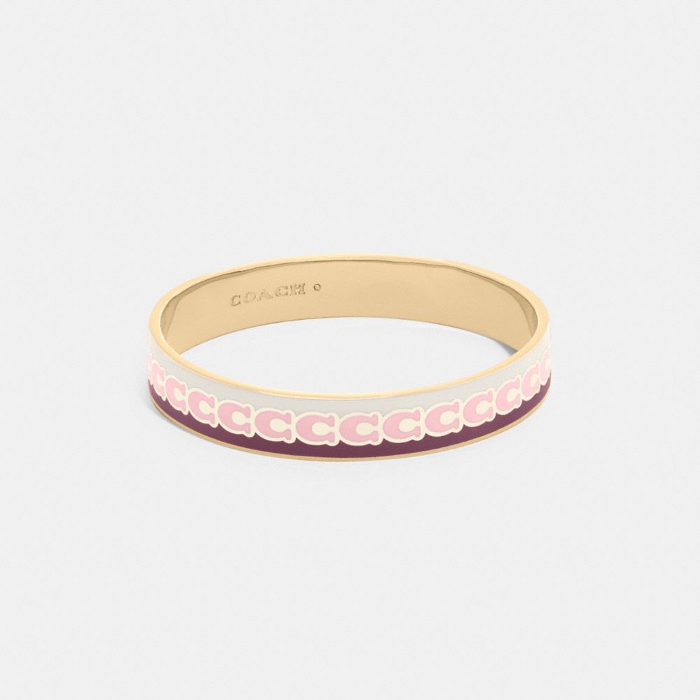 COACH®,10MM SIGNATURE ENAMEL BANGLE,Gold/ Pink Multicolor,Front View