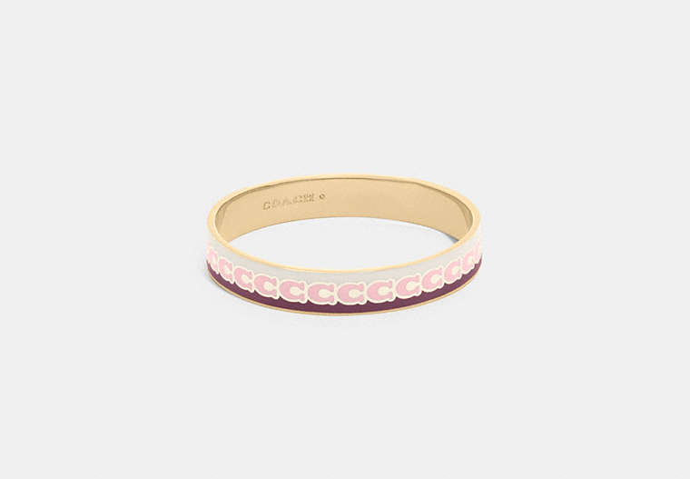 COACH®,10MM SIGNATURE ENAMEL BANGLE,Enamel/Plated Brass,Gold/ Pink Multicolor,Front View