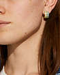 COACH®,SIGNATURE ENAMEL HOOP EARRINGS,enamel,Mini,Gold/Green Multi,Detail View