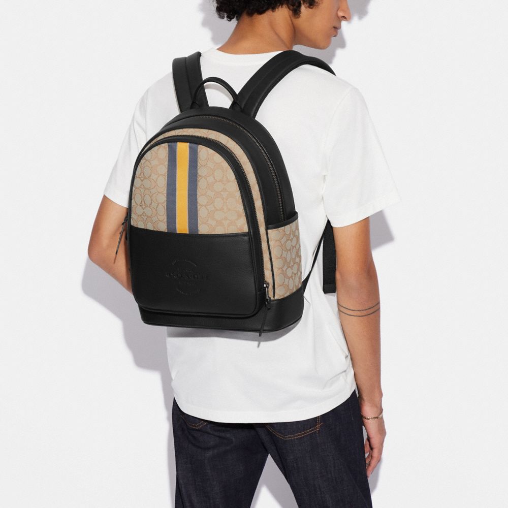 COACH®,Thompson Backpack In Signature Jacquard With Varsity Stripe,,Detail View