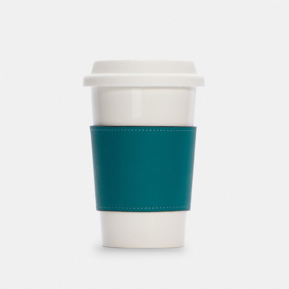 COACH®,Remade Cup Sleeve,Leather,Drink Sleeve,Leather,Reusable,Navy,Front View