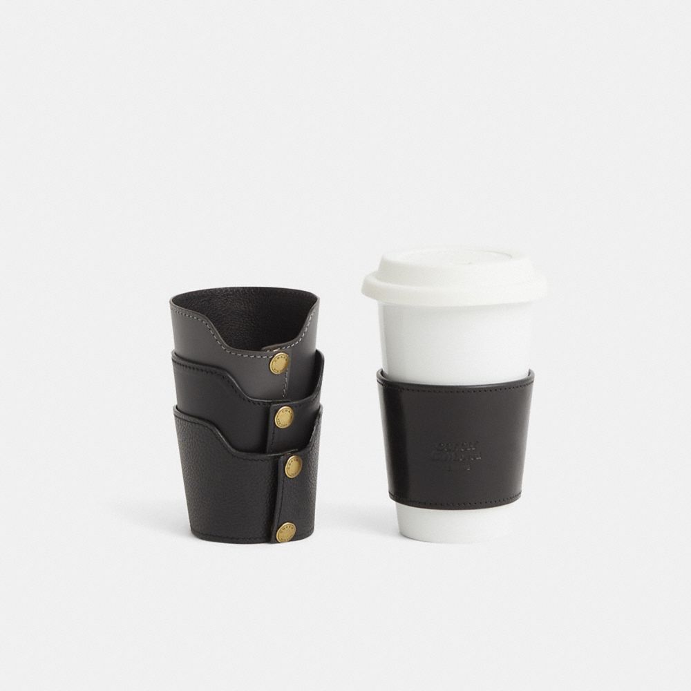 COACH®,Remade Cup Sleeve,Leather,Drink Sleeve,Leather,Reusable,Black,Group View