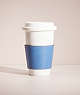 COACH®,REMADE CUP SLEEVE,Leather,Blue,Front View