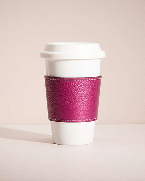 COACH®,REMADE CUP SLEEVE,Leather,Deep Plum,Front View