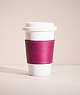 COACH®,REMADE CUP SLEEVE,Leather,Deep Plum,Front View