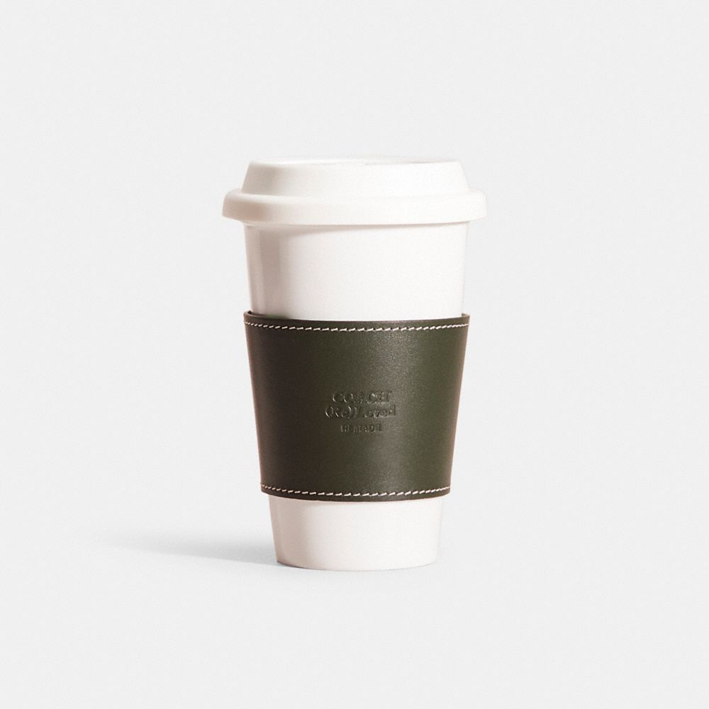 Ceramic Reusable Coffee Cup With Leather Sleeve