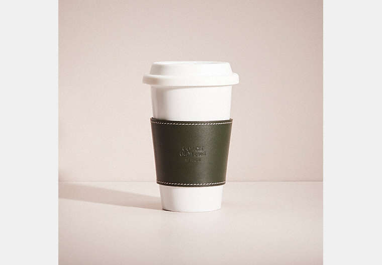 COACH®,REMADE CUP SLEEVE,Leather,Green,Front View