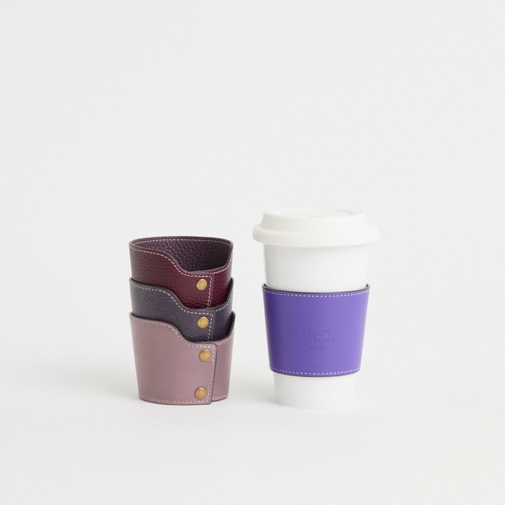 COACH®,Remade Cup Sleeve,Leather,Drink Sleeve,Leather,Reusable,Purple,Group View