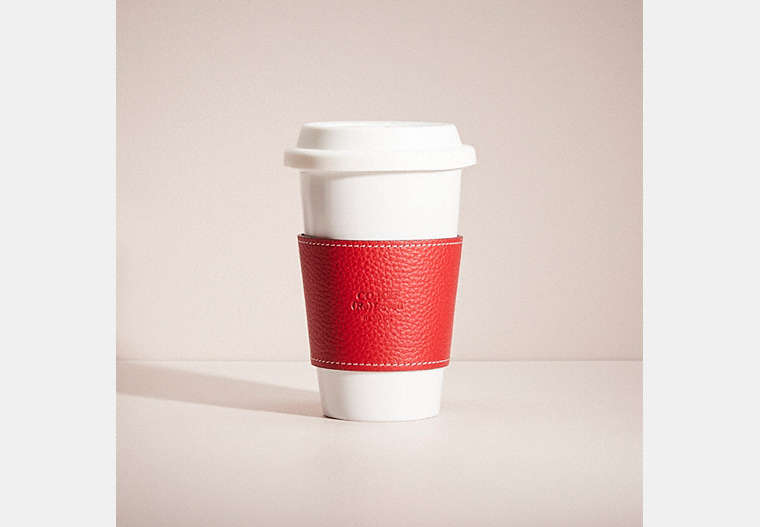 COACH®,REMADE CUP SLEEVE,Leather,Red,Front View