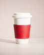 COACH®,REMADE CUP SLEEVE,Leather,Red,Front View