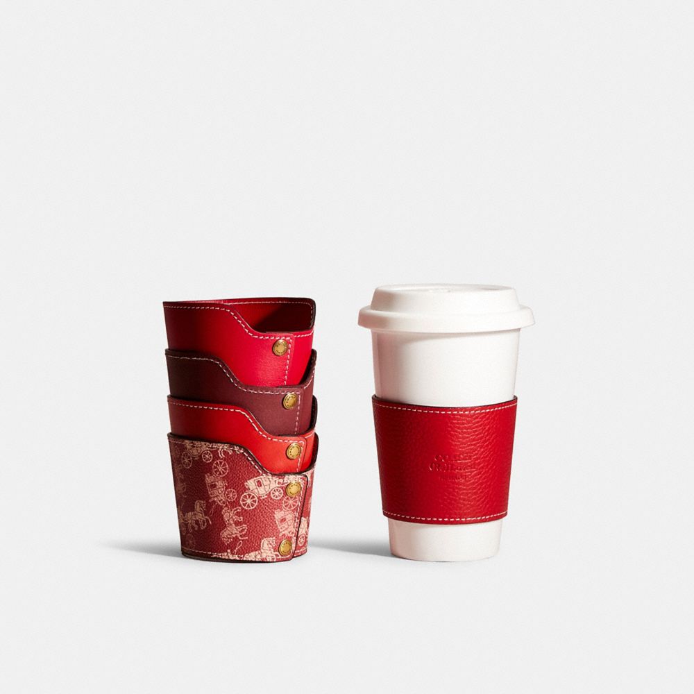 COACH®,Remade Cup Sleeve,Leather,Drink Sleeve,Leather,Reusable,,Group View