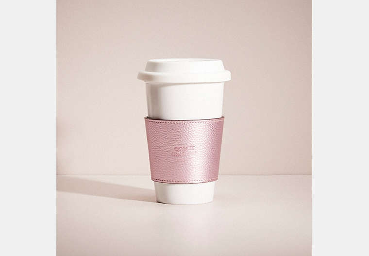 COACH®,REMADE CUP SLEEVE,Leather,Pink Metallic,Front View