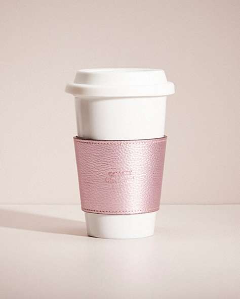 COACH®,REMADE CUP SLEEVE,Leather,Pink Metallic,Front View