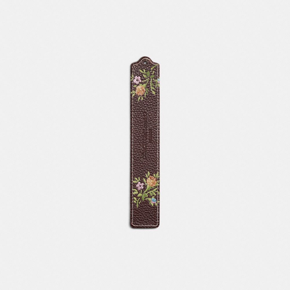 COACH®,Remade Bookmark,Leather,Bookmark,Embossed,Taupe,Front View