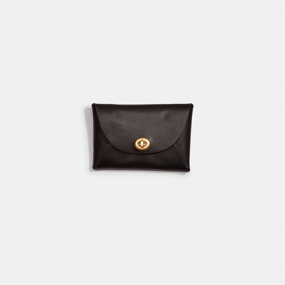 COACH®,Remade Medium Pouch,Leather,Coin,Embossed,Logo,Casual,Black,Front View