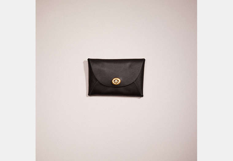 COACH®,REMADE MEDIUM POUCH,Pebble Leather,Black,Front View