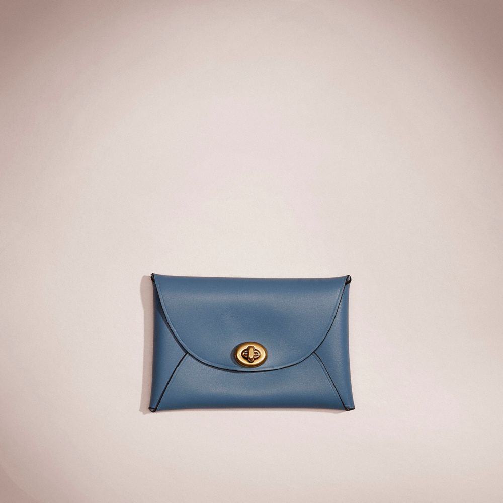 COACH®,REMADE MEDIUM POUCH,Pebble Leather,Blue,Front View