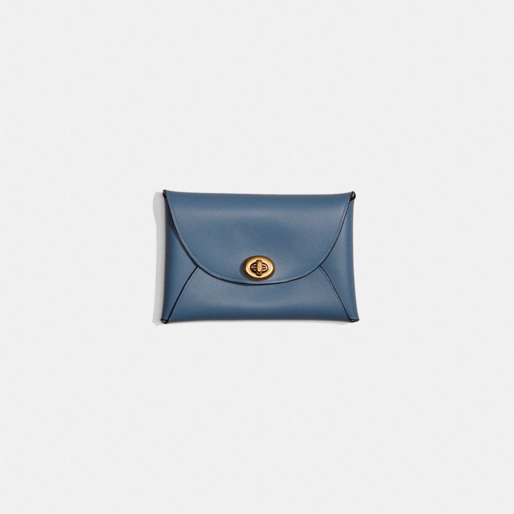 COACH®,Remade Medium Pouch,Leather,Coin,Embossed,Logo,Casual,Blue,Front View