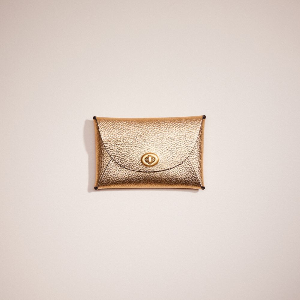 COACH®,REMADE MEDIUM POUCH,Pebble Leather,Metallic Gold,Front View