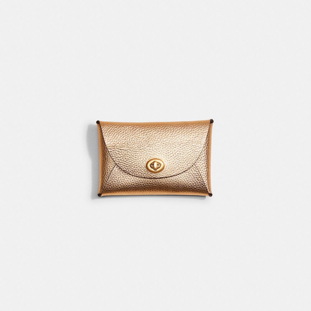 COACH®,Remade Medium Pouch,Leather,Coin,Embossed,Logo,Casual,Metallic,Gold,Front View