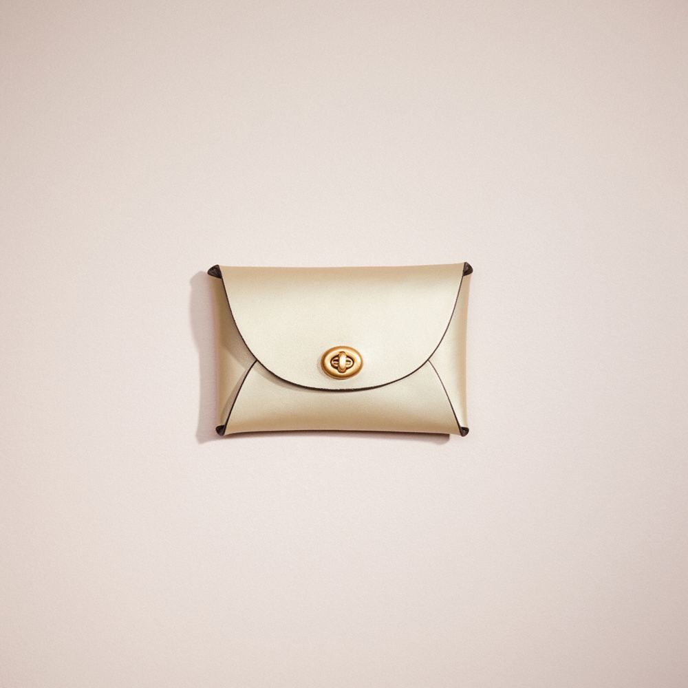 COACH®,Remade Medium Pouch,Leather,Coin,Embossed,Logo,Casual,Champagne,Metallic,Front View
