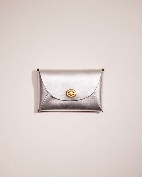 COACH®,REMADE MEDIUM POUCH,Pebble Leather,Metallic Silver,Front View