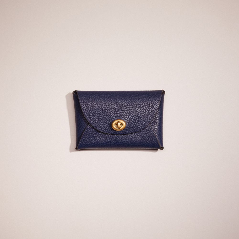 COACH®,Remade Medium Pouch,Leather,Coin,Embossed,Logo,Casual,Navy,Front View