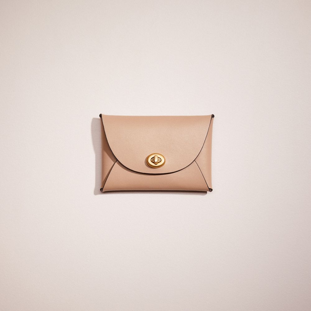 COACH®,Remade Medium Pouch,Leather,Coin,Embossed,Logo,Casual,Beige,Front View
