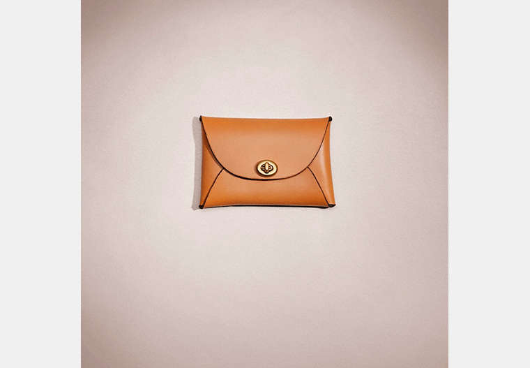 COACH®,REMADE MEDIUM POUCH,Pebble Leather,Butternut,Front View