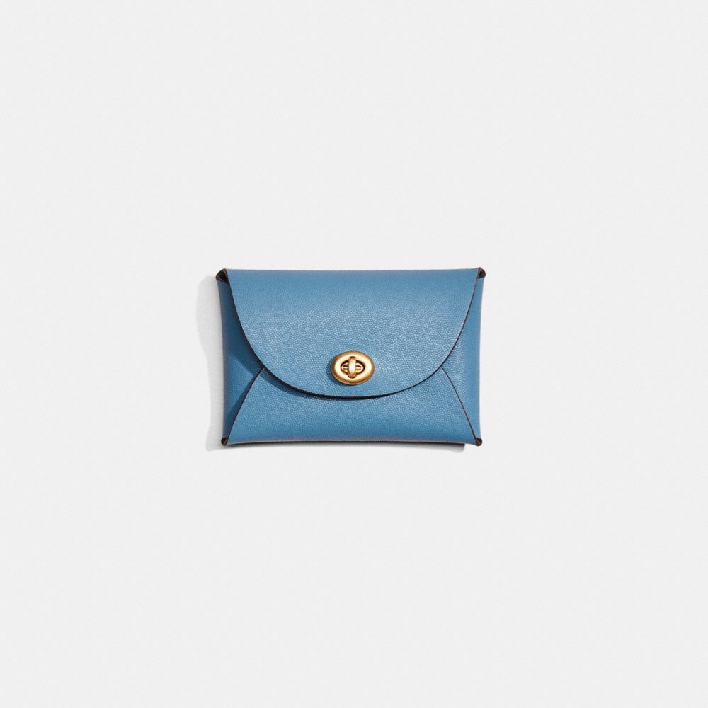 COACH®,Remade Medium Pouch,Leather,Coin,Embossed,Logo,Casual,Blue,Front View