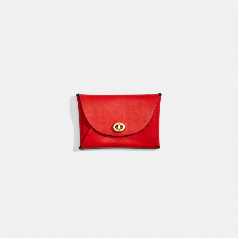 COACH®,Remade Medium Pouch,Leather,Coin,Embossed,Logo,Casual,Red,Front View