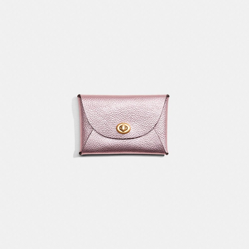 COACH®,Remade Medium Pouch,Leather,Coin,Embossed,Logo,Casual,Metallic,Rose Gold,Front View
