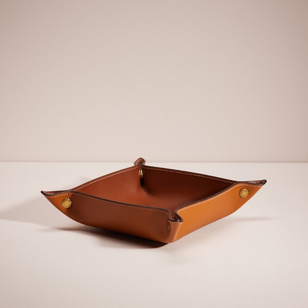 COACH®,REMADE VALET TRAY,Leather,Brown,Front View