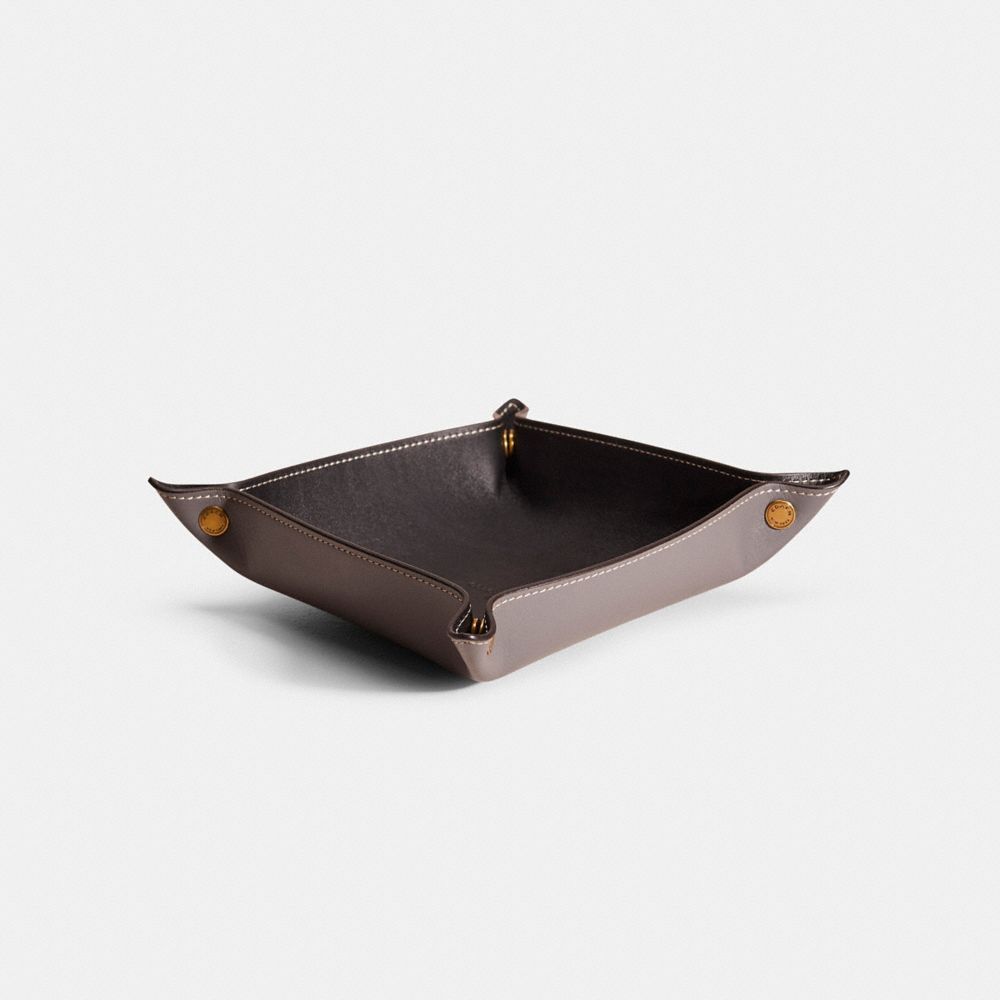 COACH®,Remade Valet Tray,Leather,Decorative Tray,Gray,Front View
