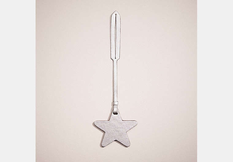 COACH®,REMADE STAR BAG CHARM,Leather,School Spirit,Silver Metallic,Front View