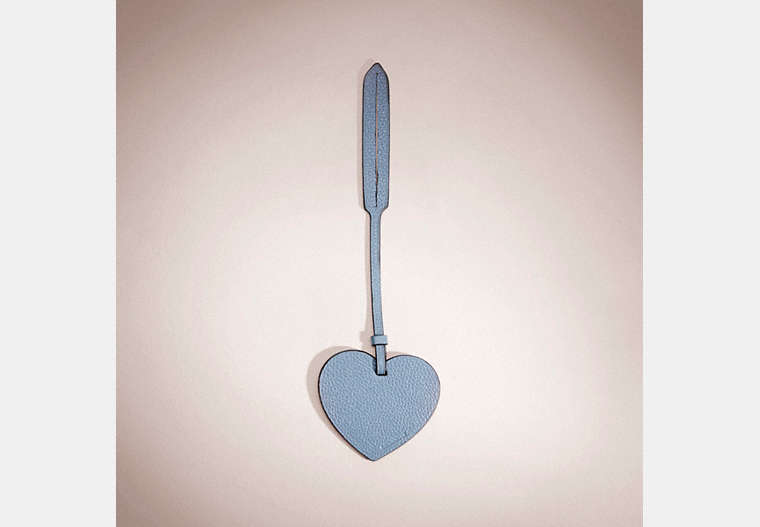COACH®,REMADE HEART BAG CHARM,Pebble Leather,Hello Summer,Blue,Front View