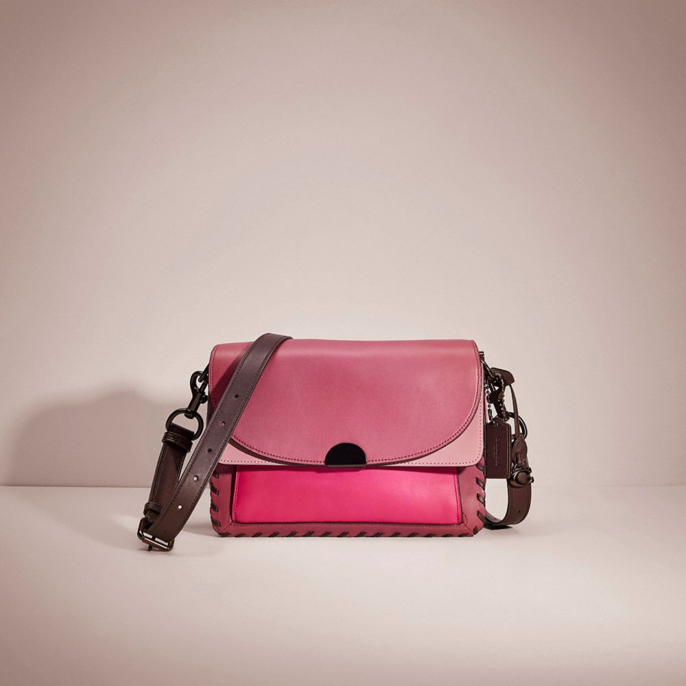 COACH®,RESTORED DREAMER SHOULDER BAG IN COLORBLOCK WITH WHIPSTITCH,Smooth Leather,Medium,True Pink Multi/Pewter,Front View