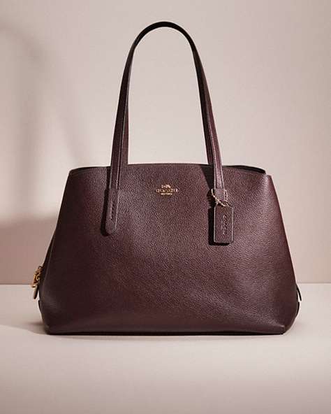 COACH®,RESTORED CHARLIE CARRYALL 40,Pebble Leather,Gold/Oxblood,Front View