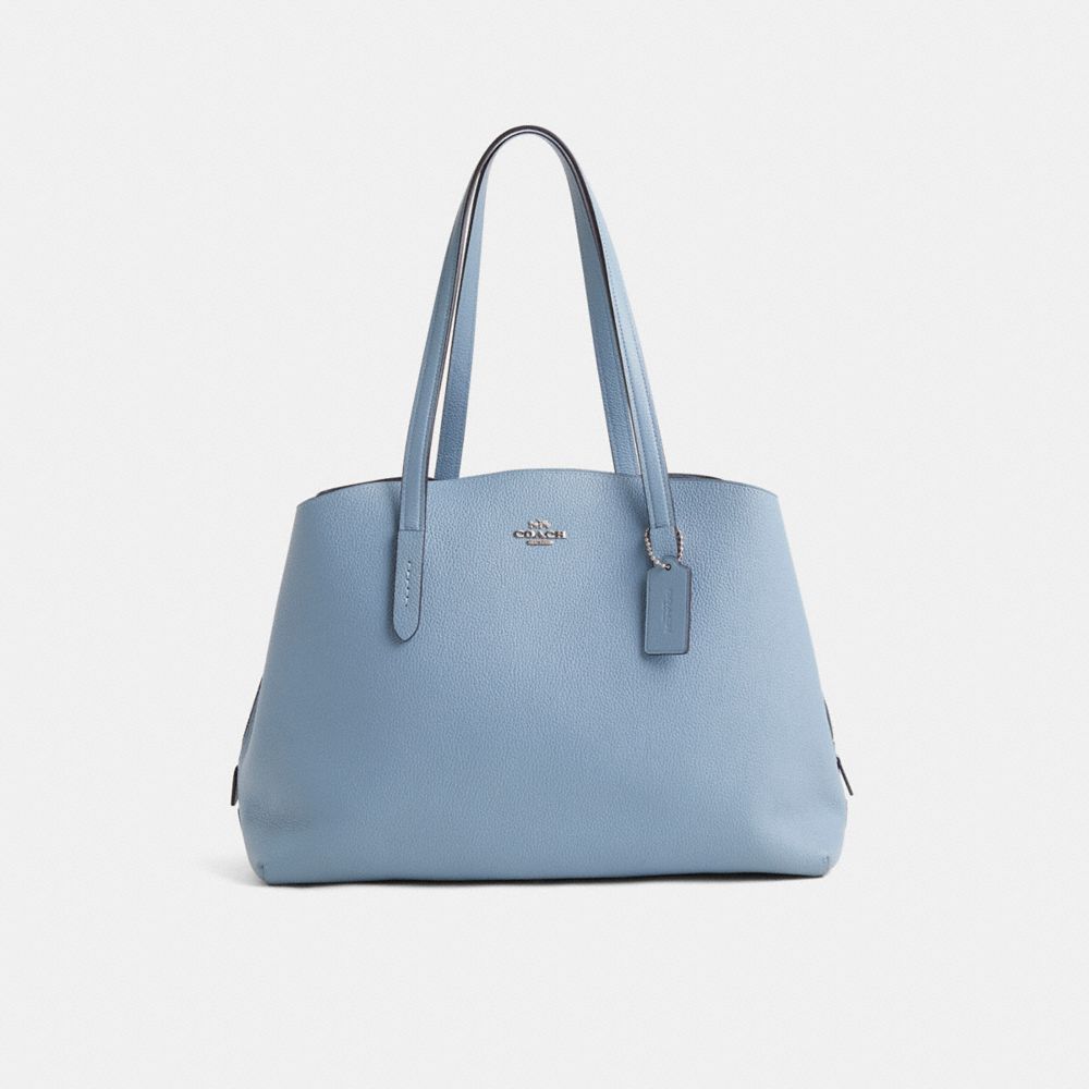 COACH®,Restored Charlie Carryall 40,Carryall,Embossed,Metal,Logo,Sustainable,Gold Metal,Work,Casual,Blue,Front View