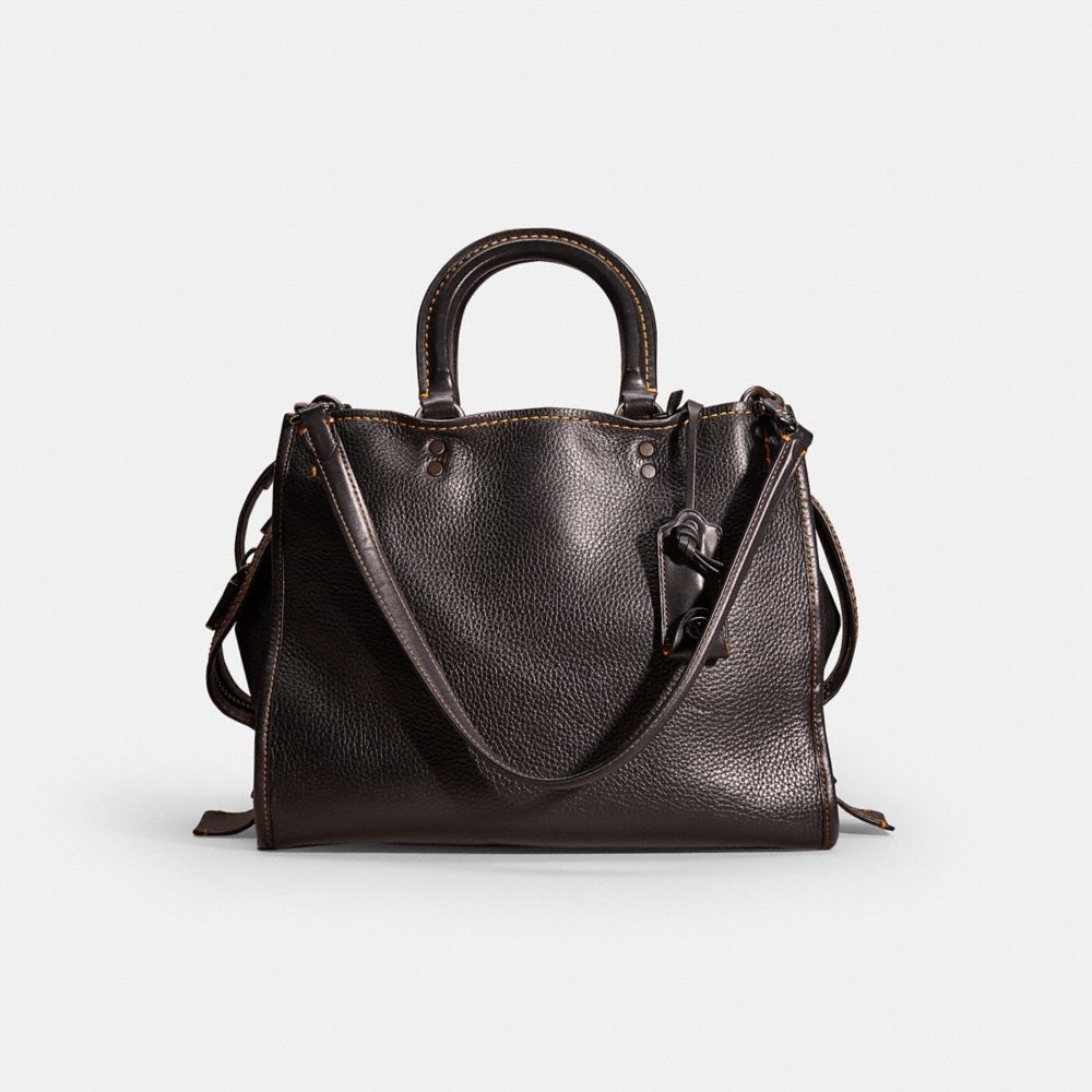 COACH®,RESTORED ROGUE,Glovetanned Pebble Leather,Pewter/Black,Front View