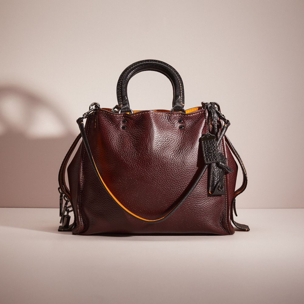 COACH®,RESTORED ROGUE,Glovetanned Pebble Leather,Pewter/Oxblood,Front View