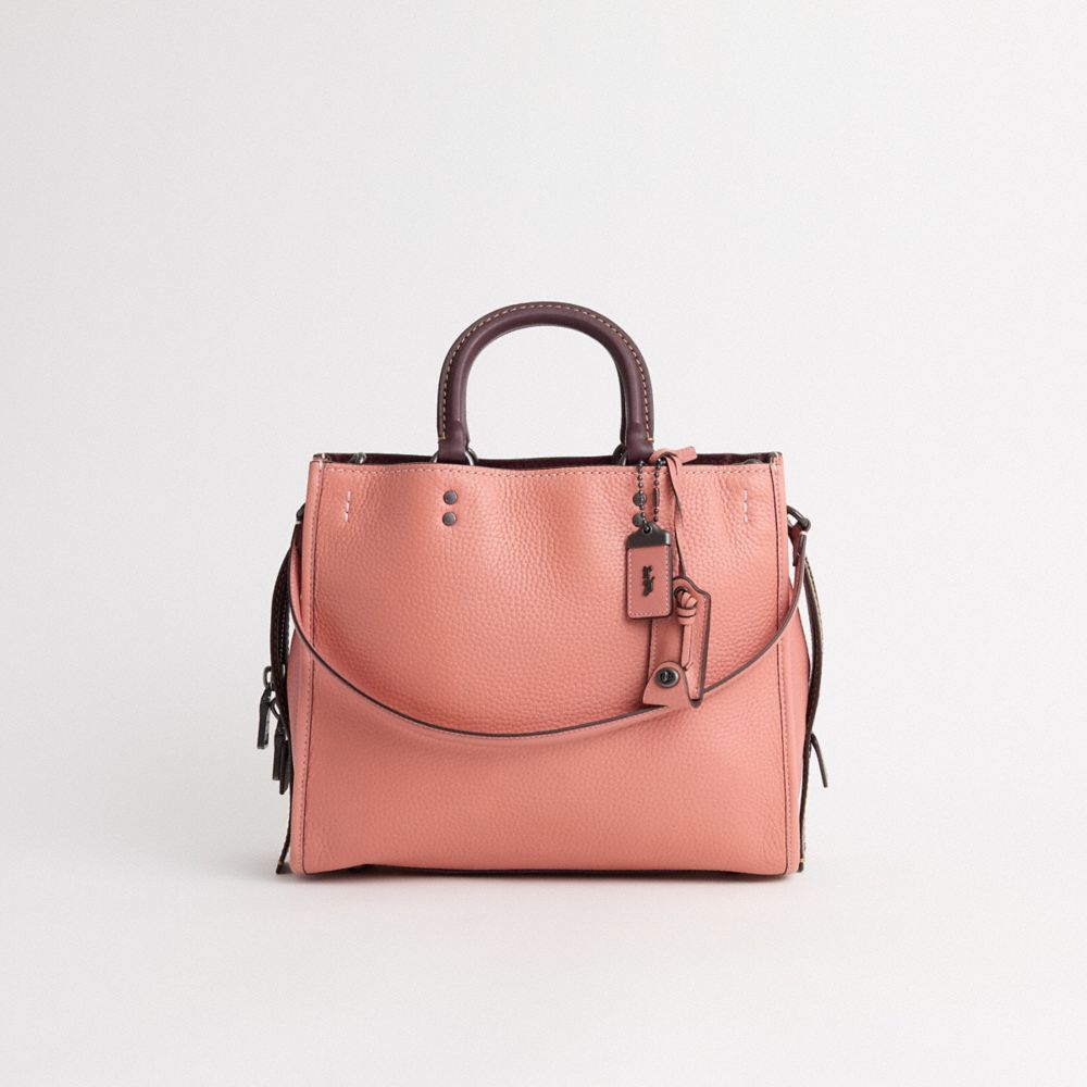 COACH®,Restored Rogue,Leather,Satchel,Belt,Day Party,Pink,Front View